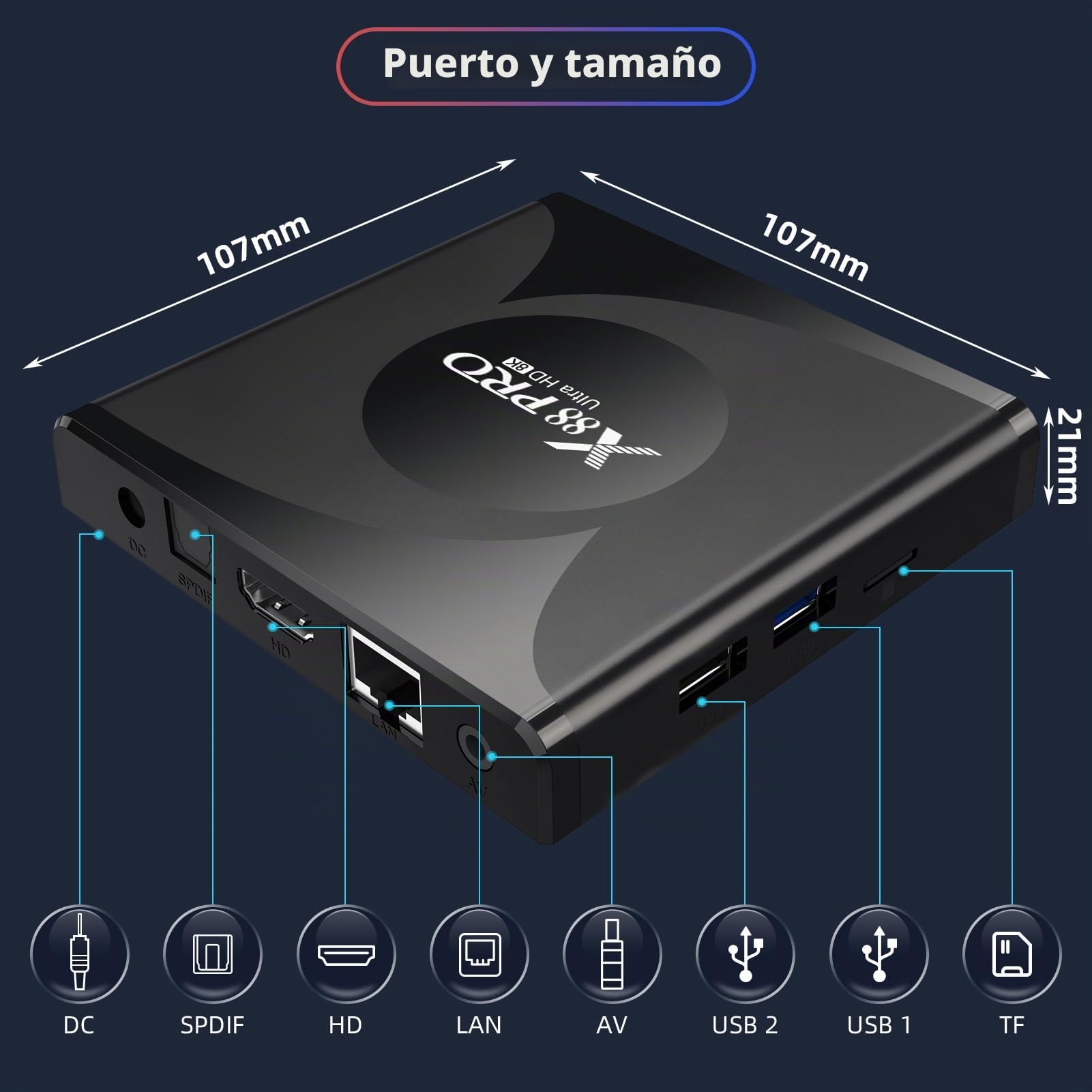 Android TV Box, Android 13.0 Box 4GB RAM 32GB ROM RK3528 Quad-Core Cortex-A53 GPU Mali-450 Soporte 8K 10/100M LAN Enternet 2.4G/5G Dual-Band WiFi 6 BT 5.0 USB 2.0/3.0