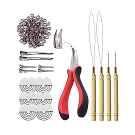 200pcs Micro Silicone Rings Hair Extensions Kit I-tip Hair Pliers Micro Pulling Hook Needle Loop Threader and Micro Silicone Links (Brown)