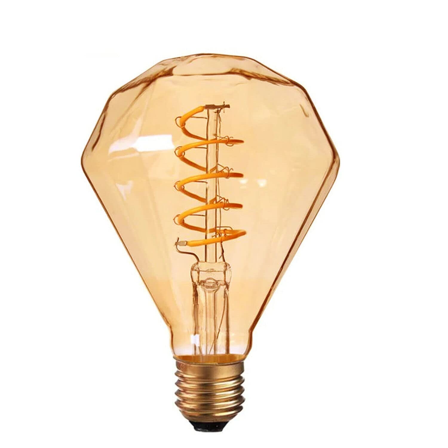 Ledsone Warm White Vintage Led E27 Screw Bulb 4W Edison Led Bulbs Antique Style Retro Spiral Led Filament Bulb Energy Saving Diamond Screw Bulbs Decorative Light Bulbs Amber Glass 2700K