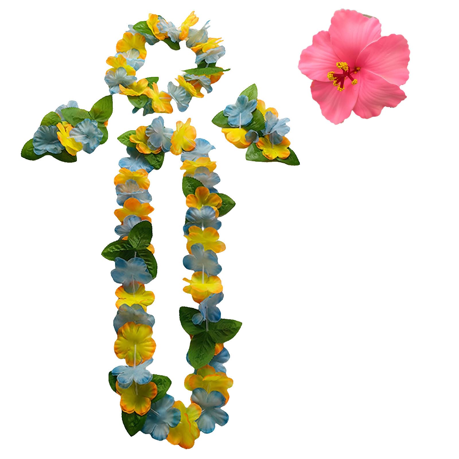 MUNSKT Hawaiian Party Set, Flower Bands, Bracelets, Grass Skirt, Bohemia Flower Hair Clip, Tropical Costume Accessories for Carnivals, Beach Parties, Christmas, New Year Celebrations