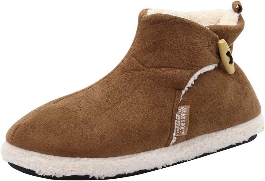 Ifoot Men's Suede Warm Booties Cotton Indoor Slippers F12001 (Yellow, 9-9.5)