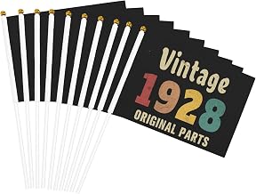 Ten Piece Vintage 1928 Original Parts 5.5x8.2in Double-Sided Handheld Flag Portable Hand-Waved Flags with Plastic Stick Reusable for Events, Sports & Celebrations