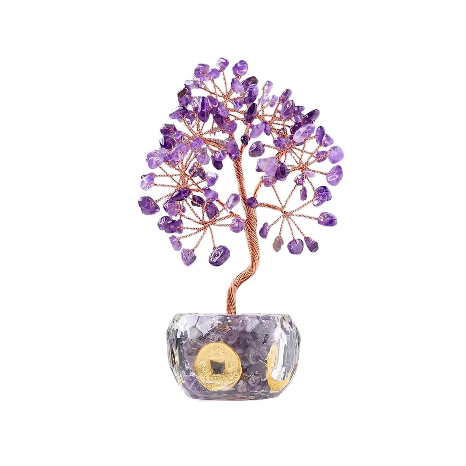 Dazhua 1PC Natural Crystal Crushed Stone Fortune Tree - Decorative Ornament for Home and Office(Amethyst)