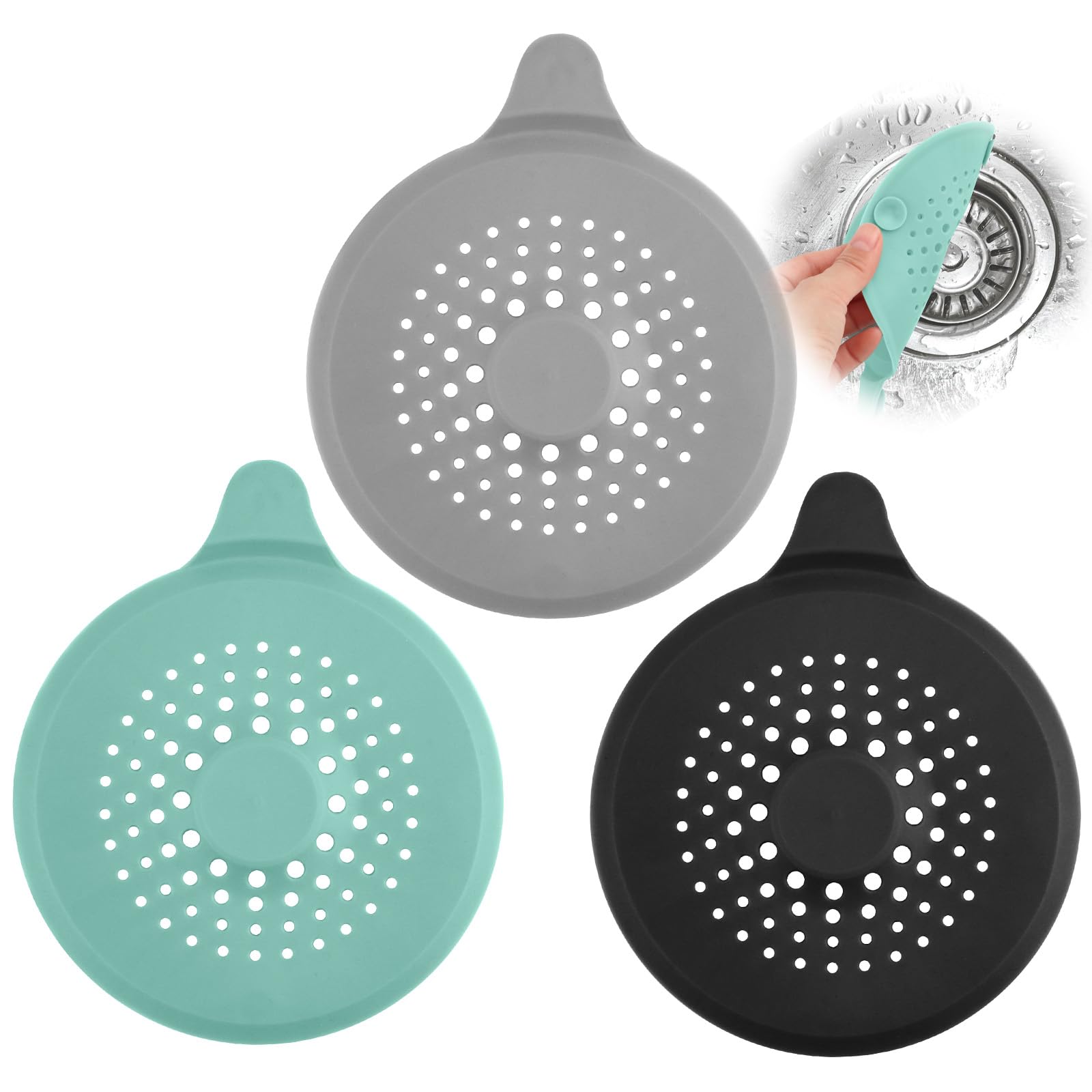 2 Filtres Anti-cheveux En Silicone Pour Douche Et évier - Mailles 1,5mm, Ventouses - Gris
