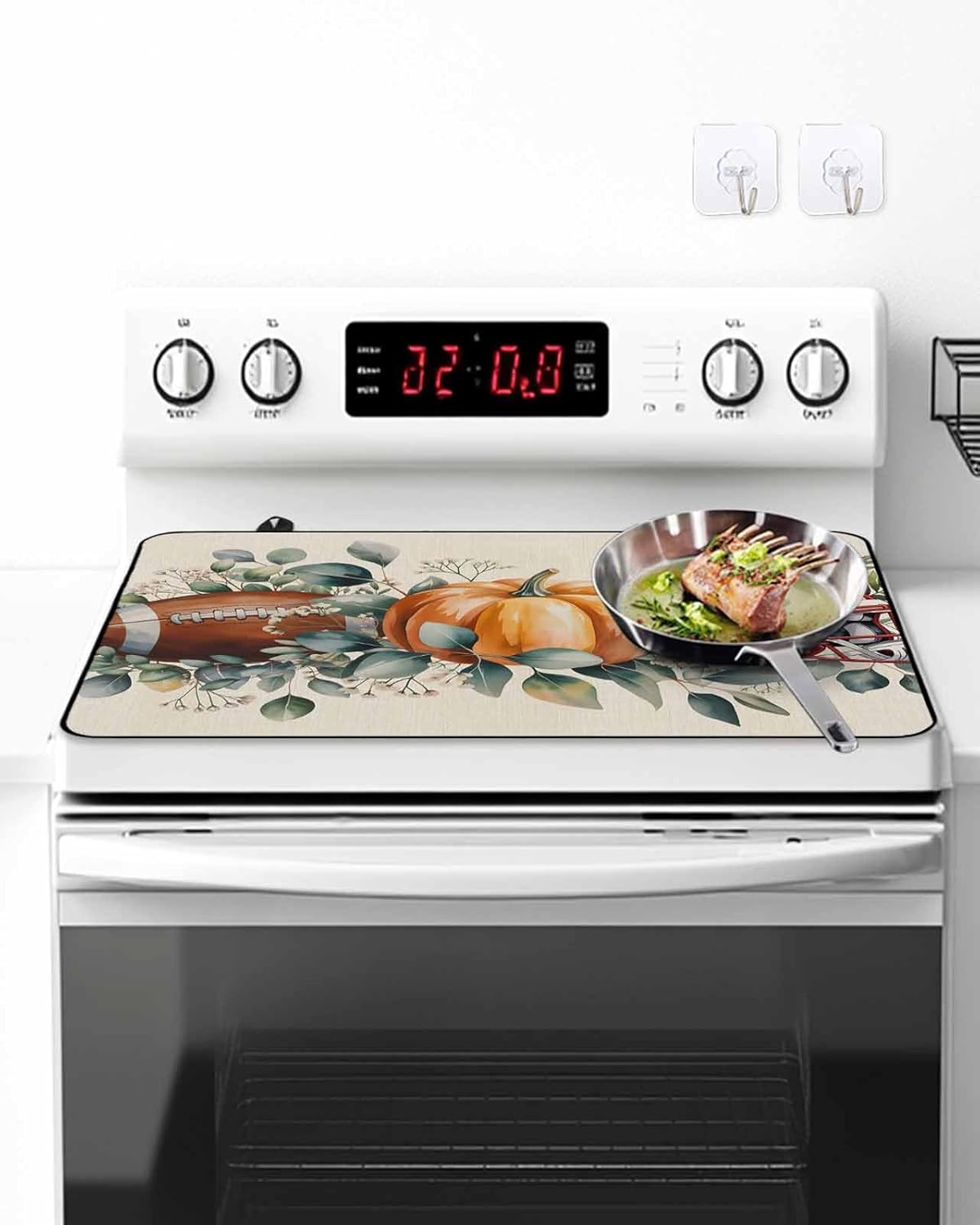 Stove Top Cover for Electric Stove Thanksgiving Pumpkins Rugby Eucalyptus Leaves 28.5" x 20.5" Heat Resistance Electric Stove Cover Glass Stove Top Protector Washer/Counter Protector