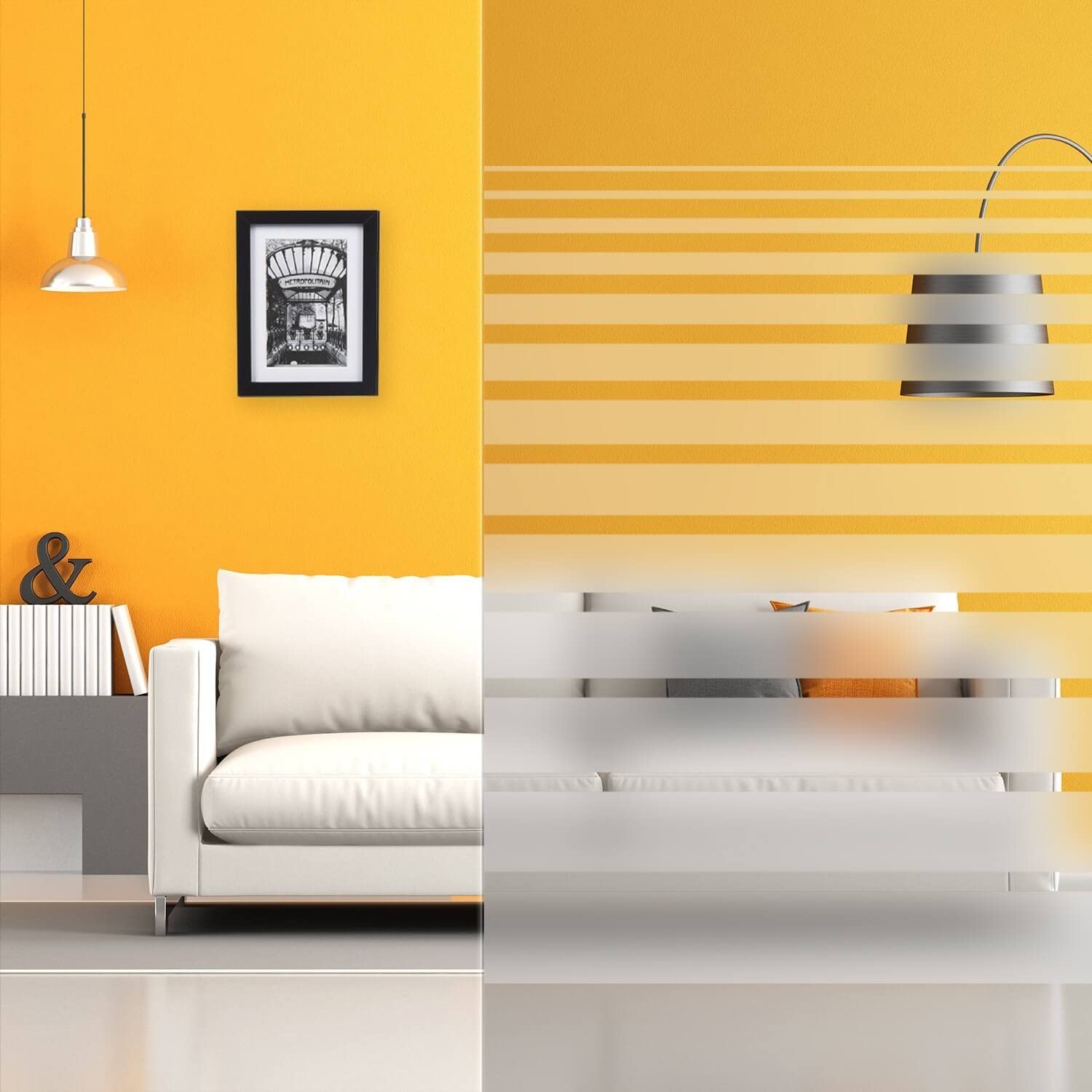 Dimexact Pellicola Decorativa Autoadesiva per Finestre con Motivi Strisce, Effetto Strisce Decrescenti Orizzontali, 1,52 m x 2 m, in Rotolo