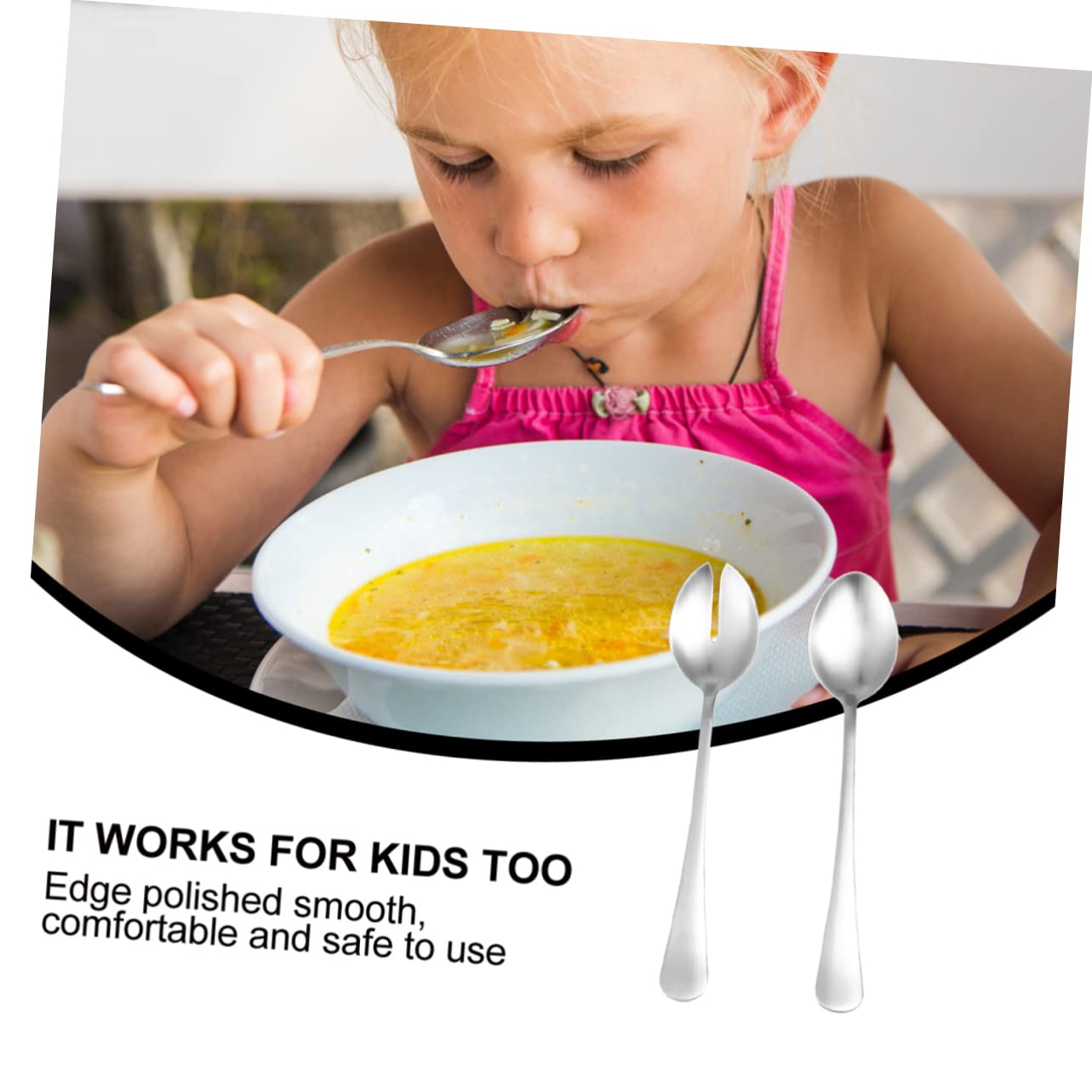 VINTORKY 2pcs Stainless Steel Handle Spoon Silver Silverware Stainless Steel Fork Salad Spoon