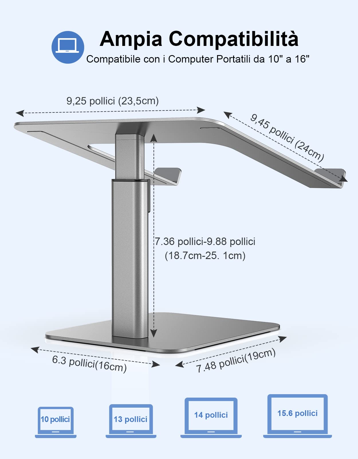 Babacom Supporto PC Portatile Pieghevole E Regolabile - Stand Con Ventilazione Per Laptop Da 10 A 16 Pollici, Per MacBook, Tablet E Altri - Foto 9