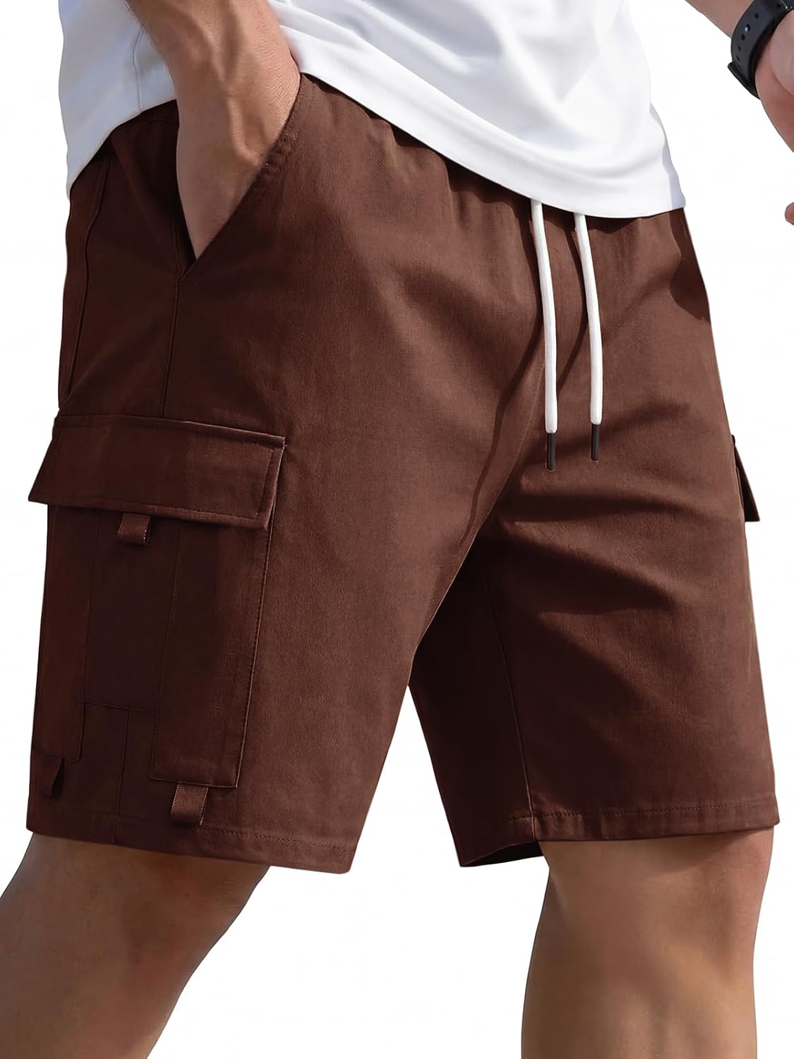 Runcati Mens Cargo Shorts Elastic Waist Drawstring Casual Work Shorts Summer Hiking Traval Shorts with 4 Pockets