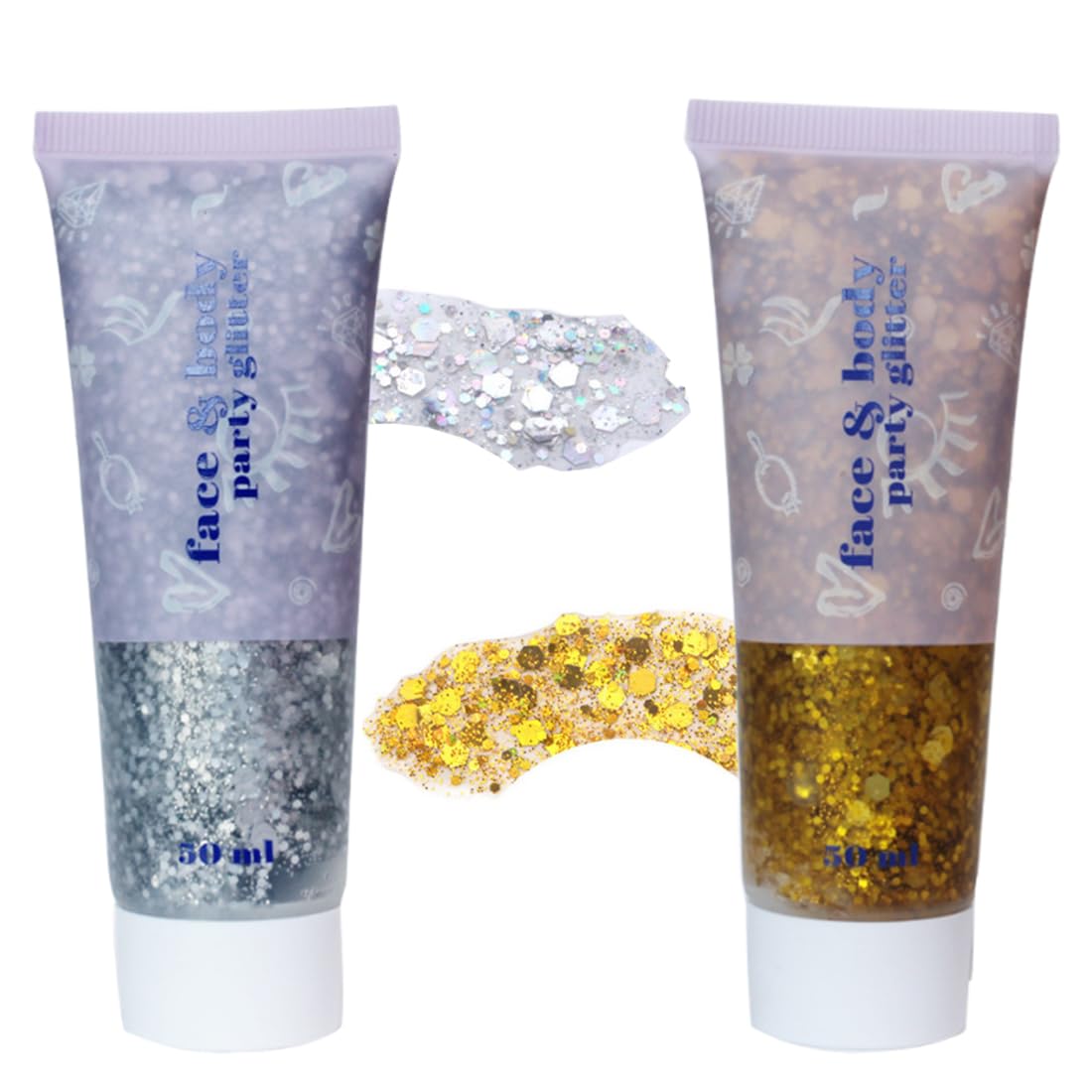 2 Pezzi Glitter Corpo e Viso per Unghie, Occhi, Labbra, Capelli - Gel Chunky per Musica, Festival, in Maschera