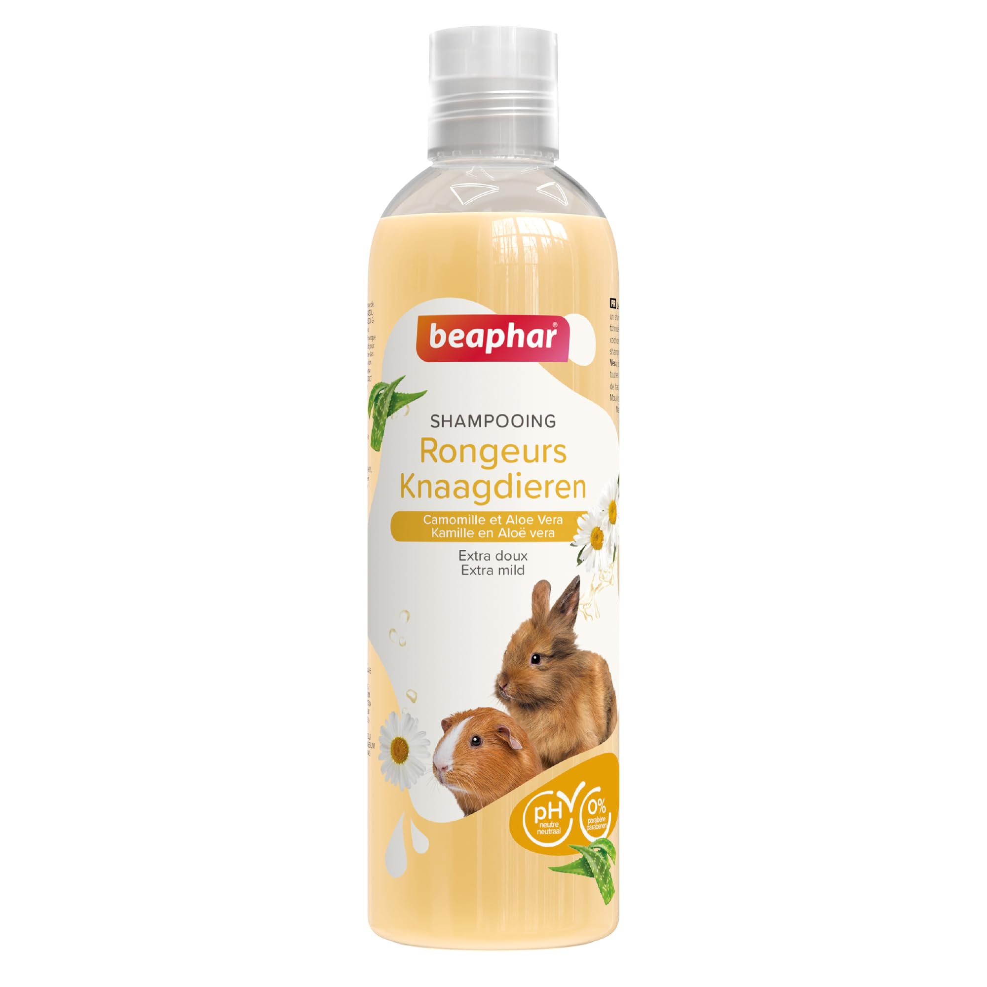 BEAPHAR – Shampooing Essentiel pour Lapin, Cochon d'Inde et Petits Rongeurs – Extra-Doux – Contient Camomille et Aloe Vera – sans parabène ni Silicone – pH Neutre – Produit Vegan – 250 ML