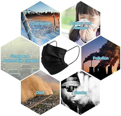 Miniatura 4 de BINGFONE - Mascarillas desechables negras, paquete de 100 mascarillas desechables