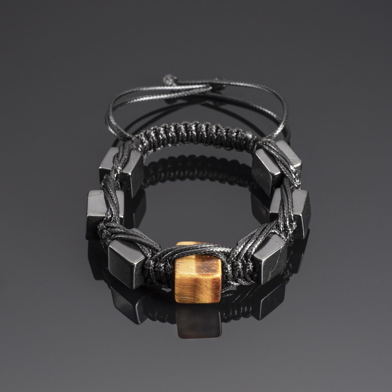 Shungite Bracelet with Gemstones - Brutal Jewelry for Men - Arachne Style - Brided Dense Beaded - Adjust Wirst Size - Real Shungite Stone Type II - Image 2