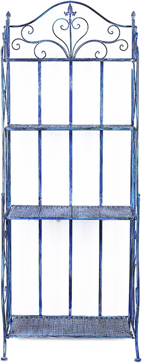 Old-Fashioned Blue Iron Square Storage Rack 4-Layer Outdoor Patio Decoration Display Rack 25.9 Inches