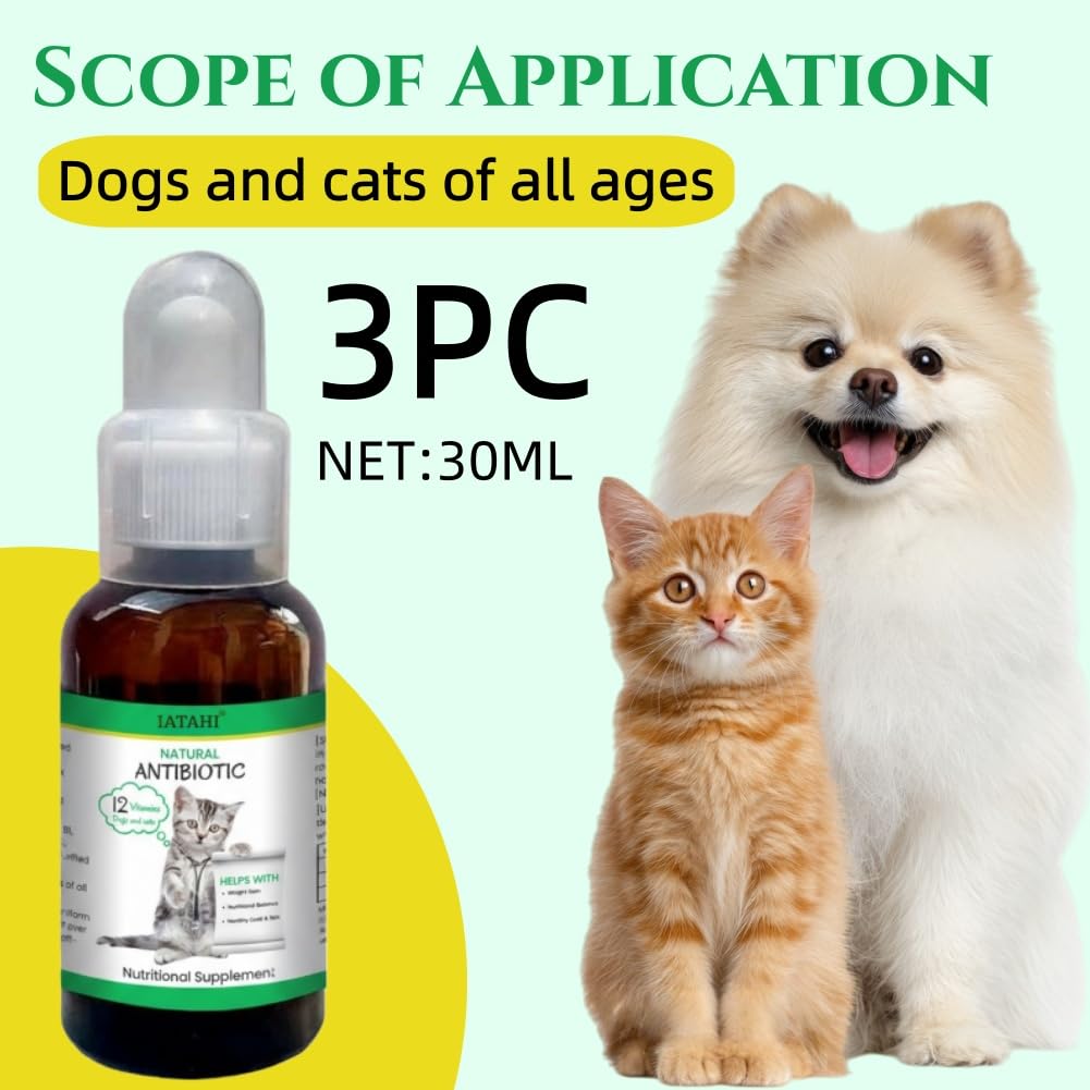 Antibióticos para Gatos,3pcs Antibióticos Naturales para Gatos,Gotas Antibióticas para Gatos,Antibióticos para Mascotas Que Alivian la Picazón