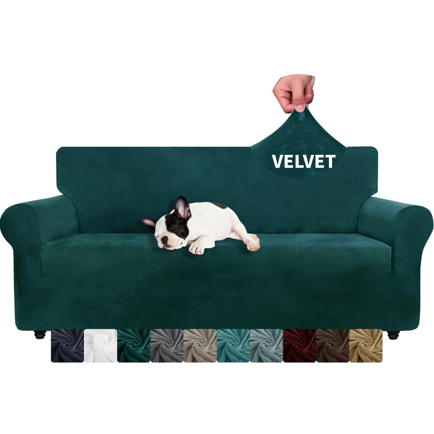 XINEAGE Copridivano 3 Posti in Velluto, Copridivano Antigraffio Gatto, Copridivano Elasticizzato, Copridivano Morbidi e Spessi il Soggiorno, Cani e Animali Domestici (3 Posti, Verde Scuro)