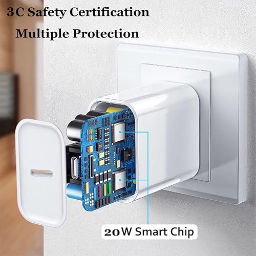 Miniatura 4 de Cargador súper rápido para iPhone 12 13 14 certificado Apple MFi Cargador USB C de 2 unidades de 20 W, cargador de pared rápido negro con cable de 6