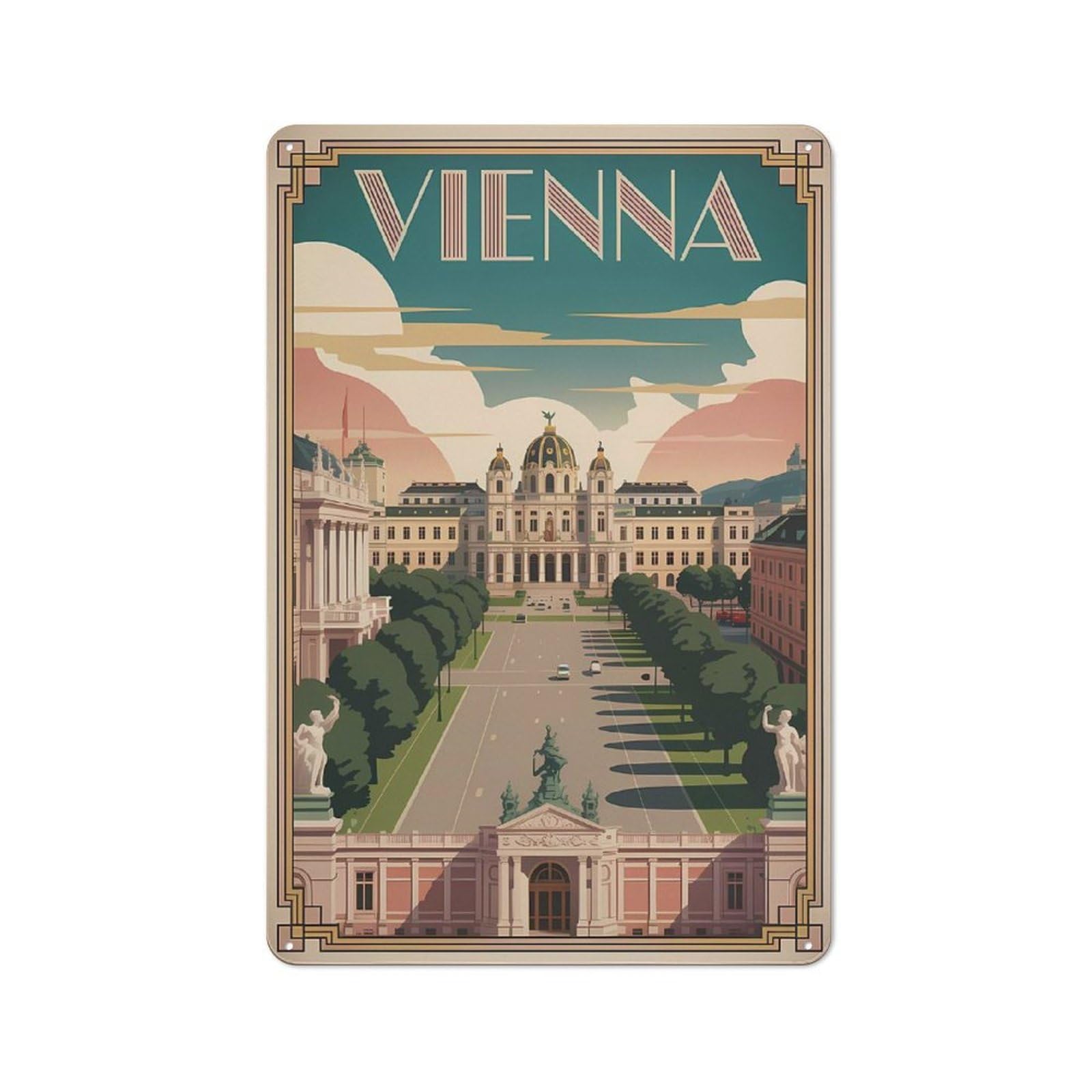 Junmoney Style-2 Vienna Travel Tin Sign 30X20cm For Workshop Wall, Vintage Wall Decor, For Metal Sign Collectors, For Garage And Workshop Walls