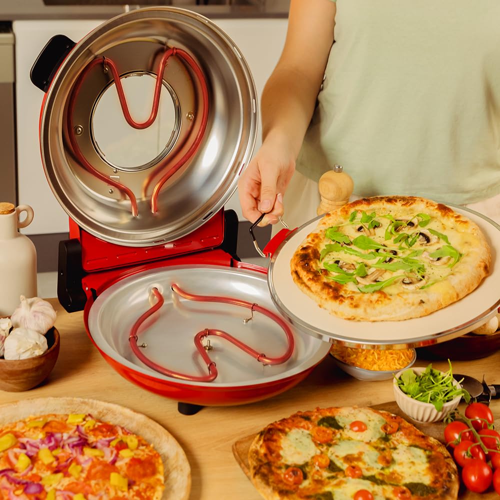 Cecotec four-gril électrique pour pizza Fun Pizza&Co Mamma Mía Vista, 1200 W, minuteur 15 minutes, température maximale de 420ºC en 3 minutes, fenêtre de visualisation, plaque de pierre.