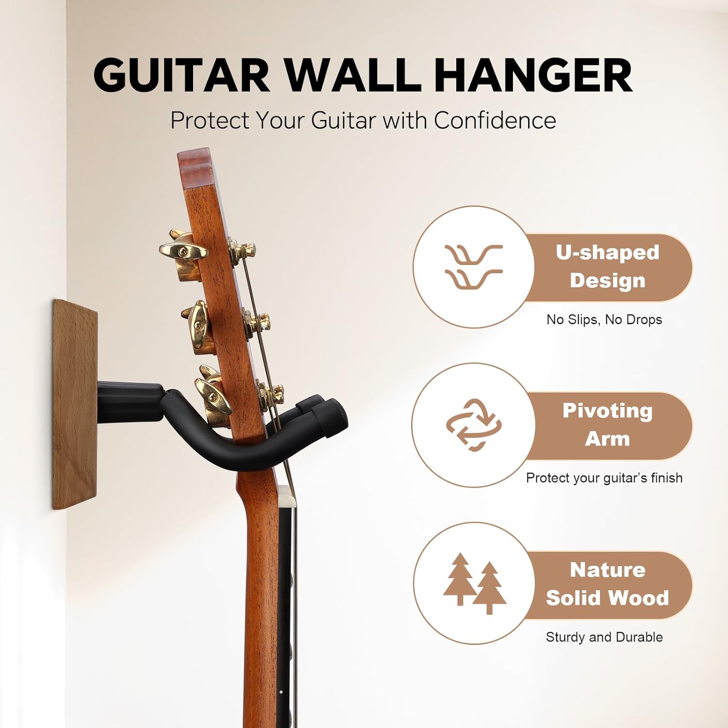 Bandpop Guitar Wall Mount - Black Walnut Guitar Hanger with 5pcs Picks for Acoustic, Electric, Bass, Banjo, Mandolin thumbnail