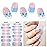 DUKASOU Semi Cured Gel Nail Strips, Blue Rose French | 28 pcs Chinese Style Gel Nail Strips Work with Any UV Lamp, Salon Quality New Chinese Nail Stickers, Include Prep Pads, Nail File&Wood Stick