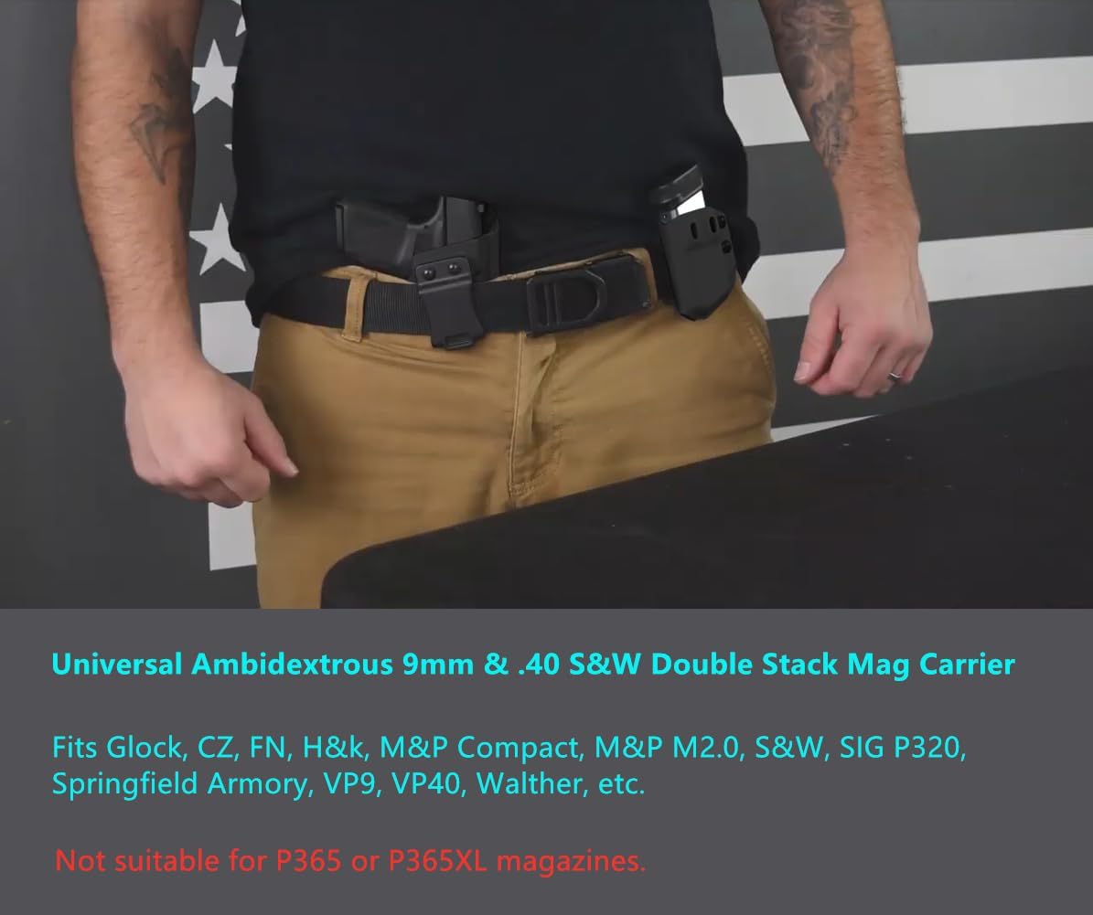 9mm/.40 Double Stack IWB/OWB Adjustable Mag Carrier Magazine Holster Pouch - Image 7