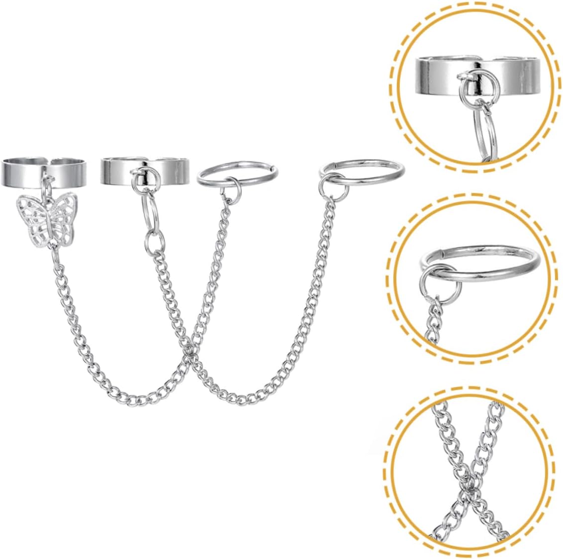 2pcs Adjustable Punk Chain Finger for Men and Women Gothic Open Design Cool Statement for Unique Fashion for Gifting and Everyday Wear