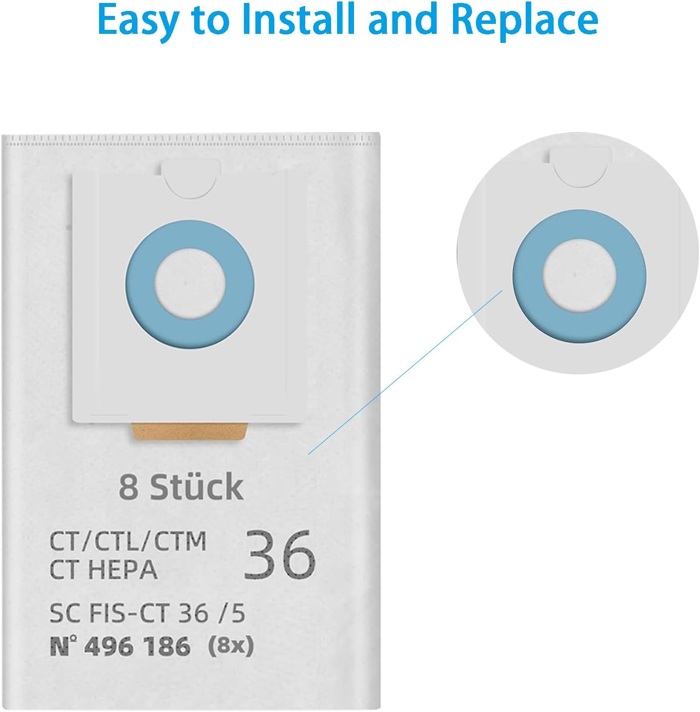8 Pack 496186 Dust Bags Accessories for Festool CT 36/CTM 36 E/CTL 36E CLEANTEC Series Dust Extractors SC FIS-CT 36/5 Vacuum Cleaner Filter Bag Replacement Parts