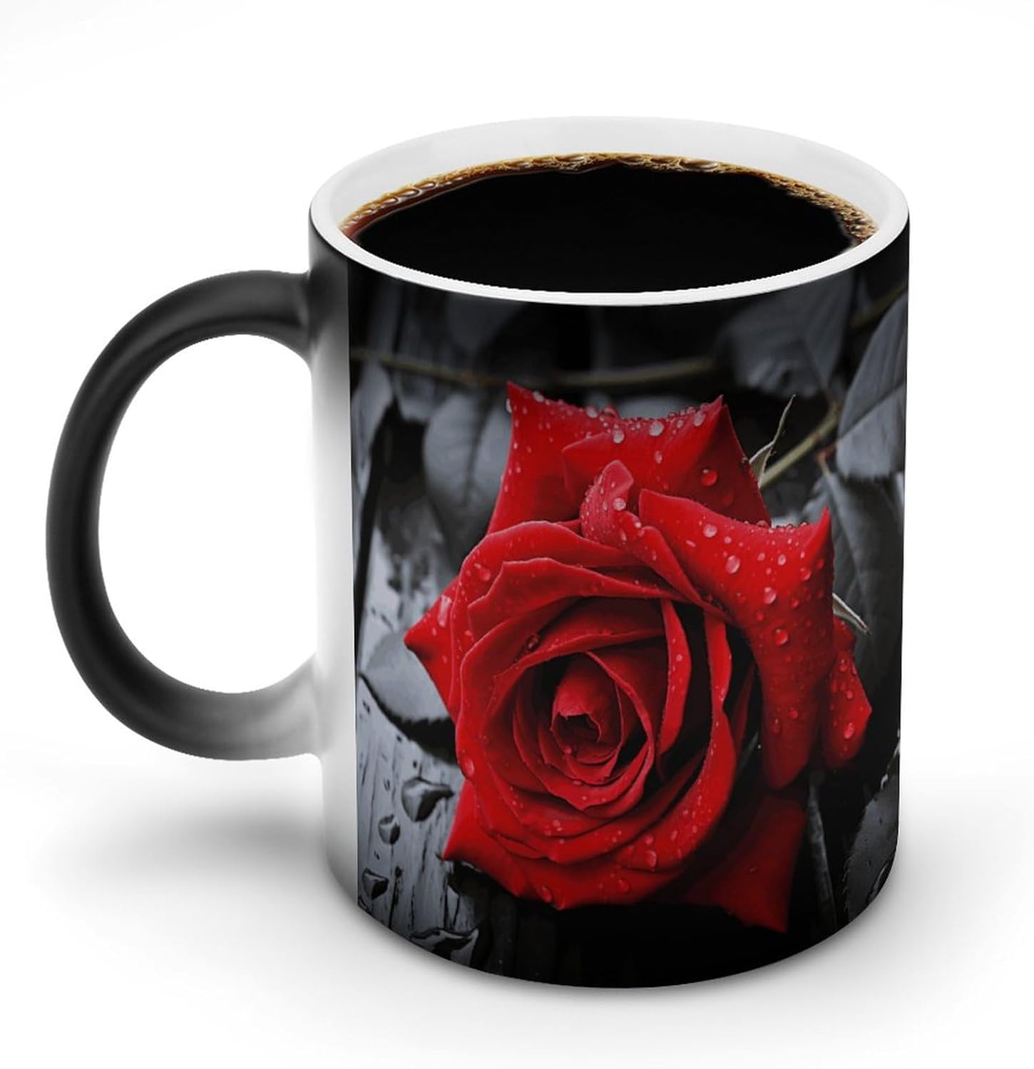 Color Changing Mug A Red Rose Printed Ceramic Coffee Mug Heat Changing Sensitive Mug Magic Heat Changing Coffee Mug Novelty Coffee Mugs