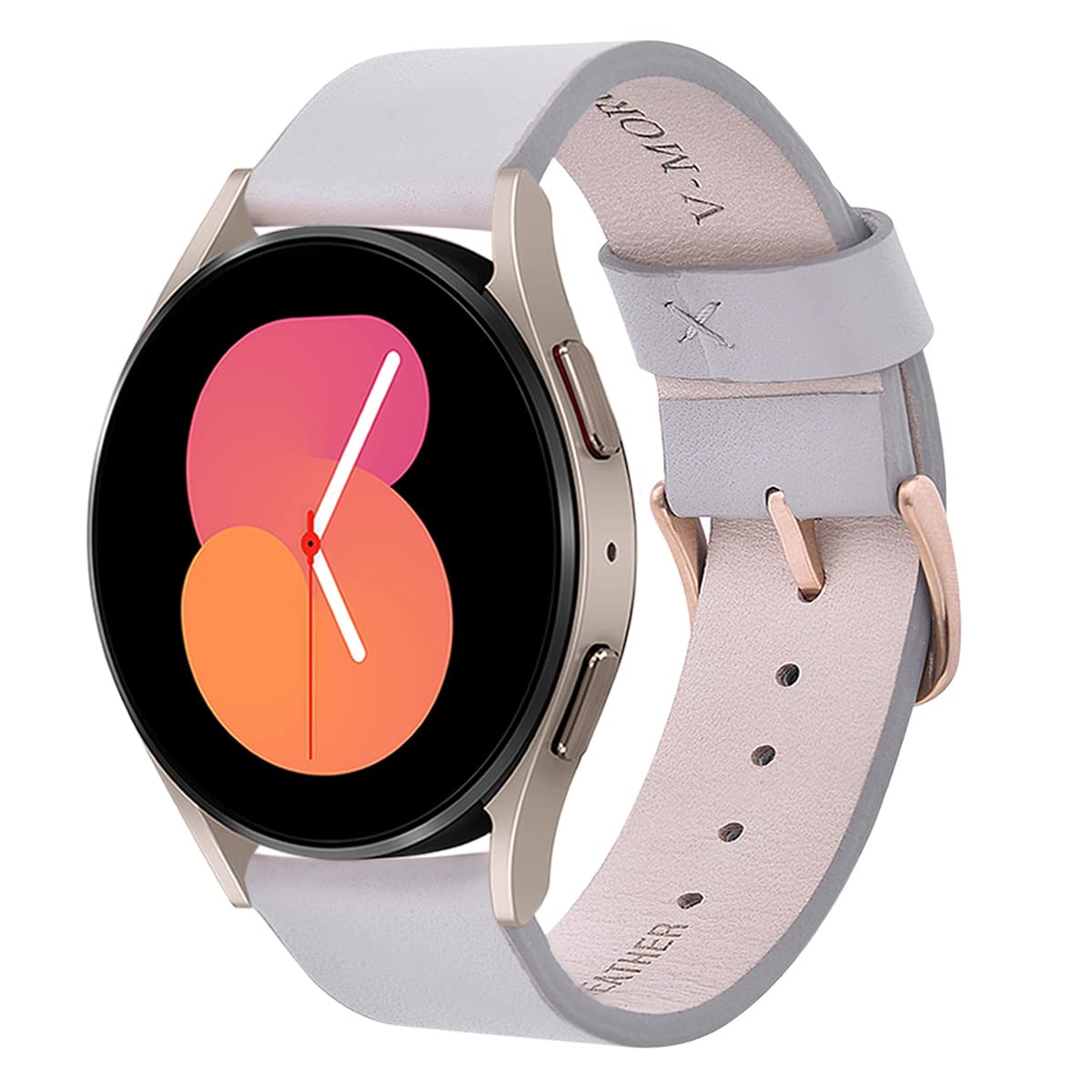 V-MORO Genuine Leather 20mm Strap Compatible with Samsung Galaxy Watch FE/7/6/5/4 Bands 40mm/44mm Smart Watch Band Galaxy Watch 5 Pro for Women (Gray)