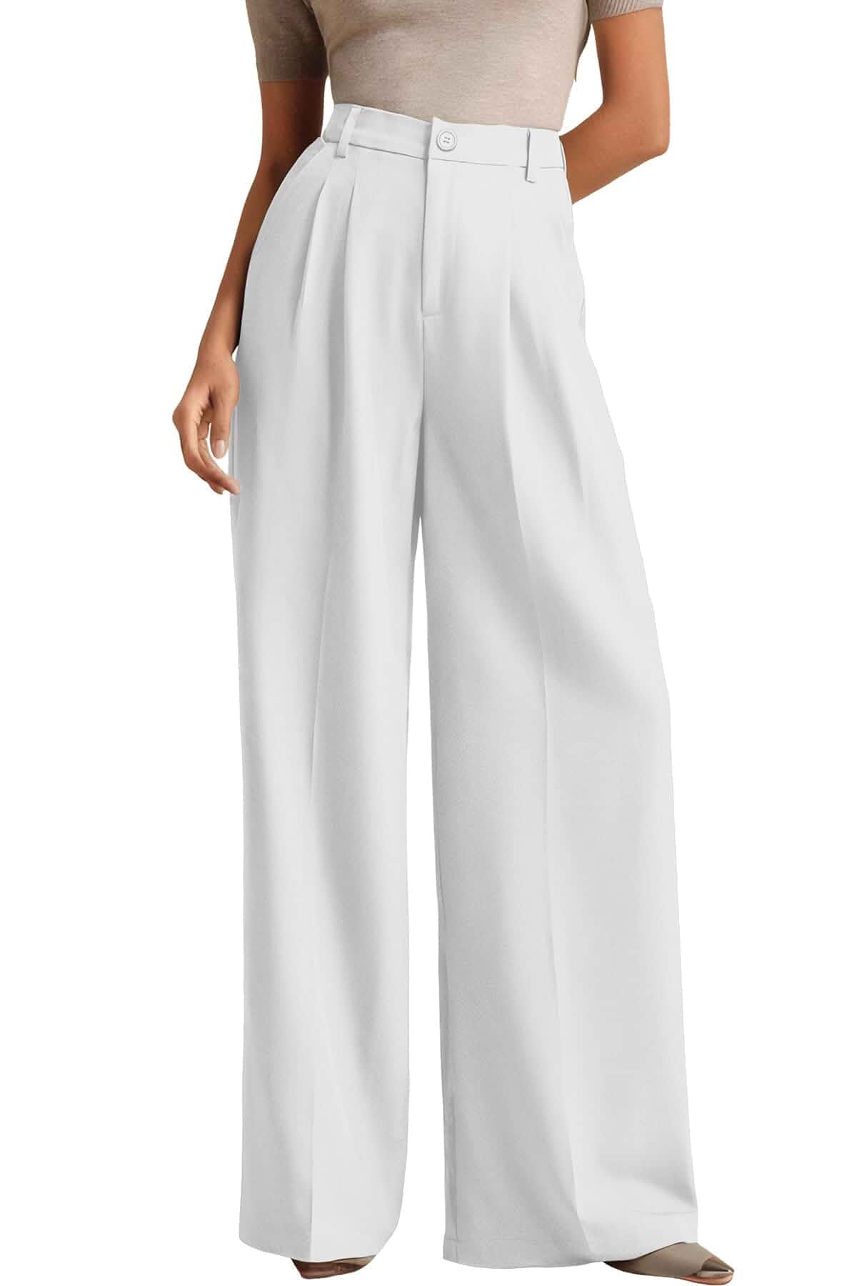 ELLEVEN Women's Business Casual Wide Leg Dress Pants, High Elastic Waisted Trousers with Pockets