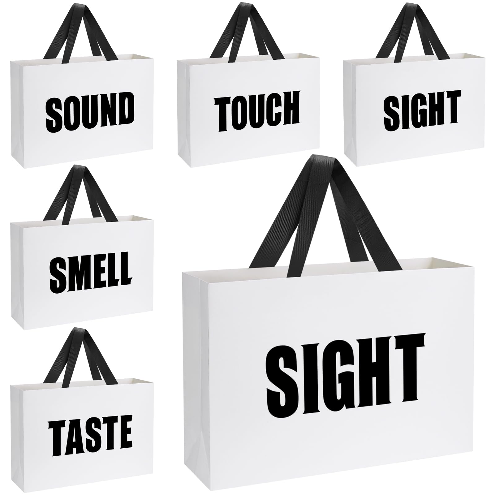 Xloey Five Senses Gift Bags for Her,12.6" Birthday Gift Bag with Ribbon Handles,5 Senses White Gift Bags with Word,for Girlfriend Birthday,Wedding,