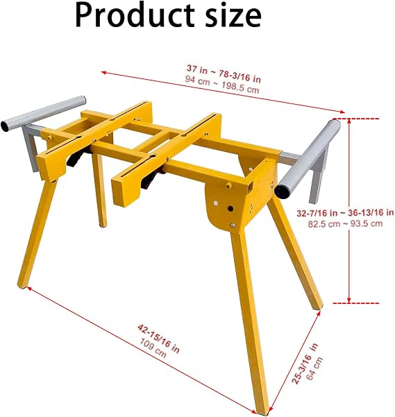 Heavy Duty Steel Construction Miter saw stand secure portable workstation Compatible With any other Brand's Miter Saw Carpenters Contractors and DIY Chose yellow