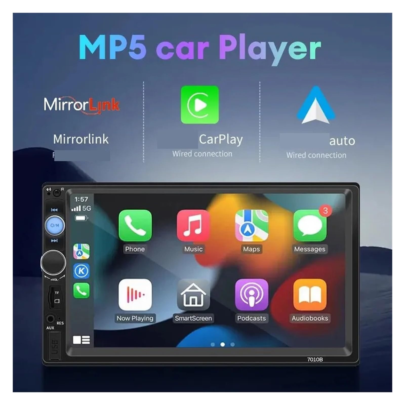Radio De Coche De 2 DIN, Reproductor Multimedia MP5 De 7 Pulgadas, Estéreo For Coche, Bluetooth, USB, TF, FM(Carplay MP5)