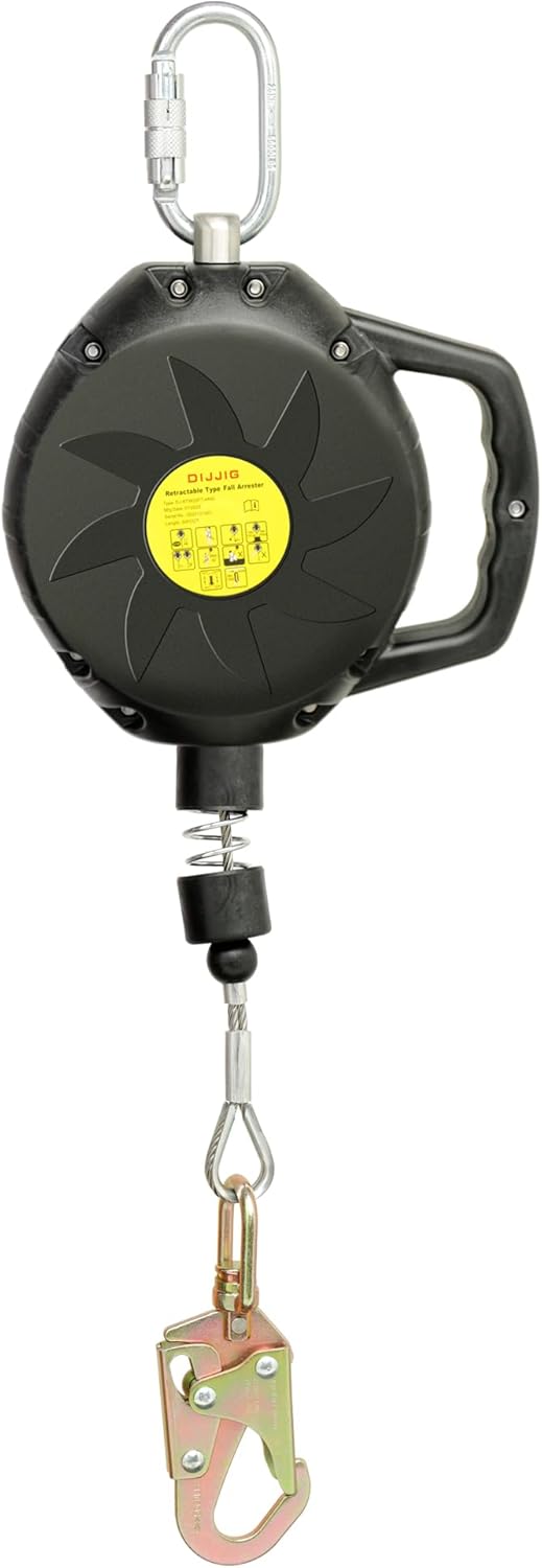 Self Retracting Lifeline 50FT Fall Protection Safety Lanyard, [NO Tangle Steel Cable] Class 1 SRL ANSI OSHA Retractable Fall Arrest Construction Roofing Roofing Construction Gear