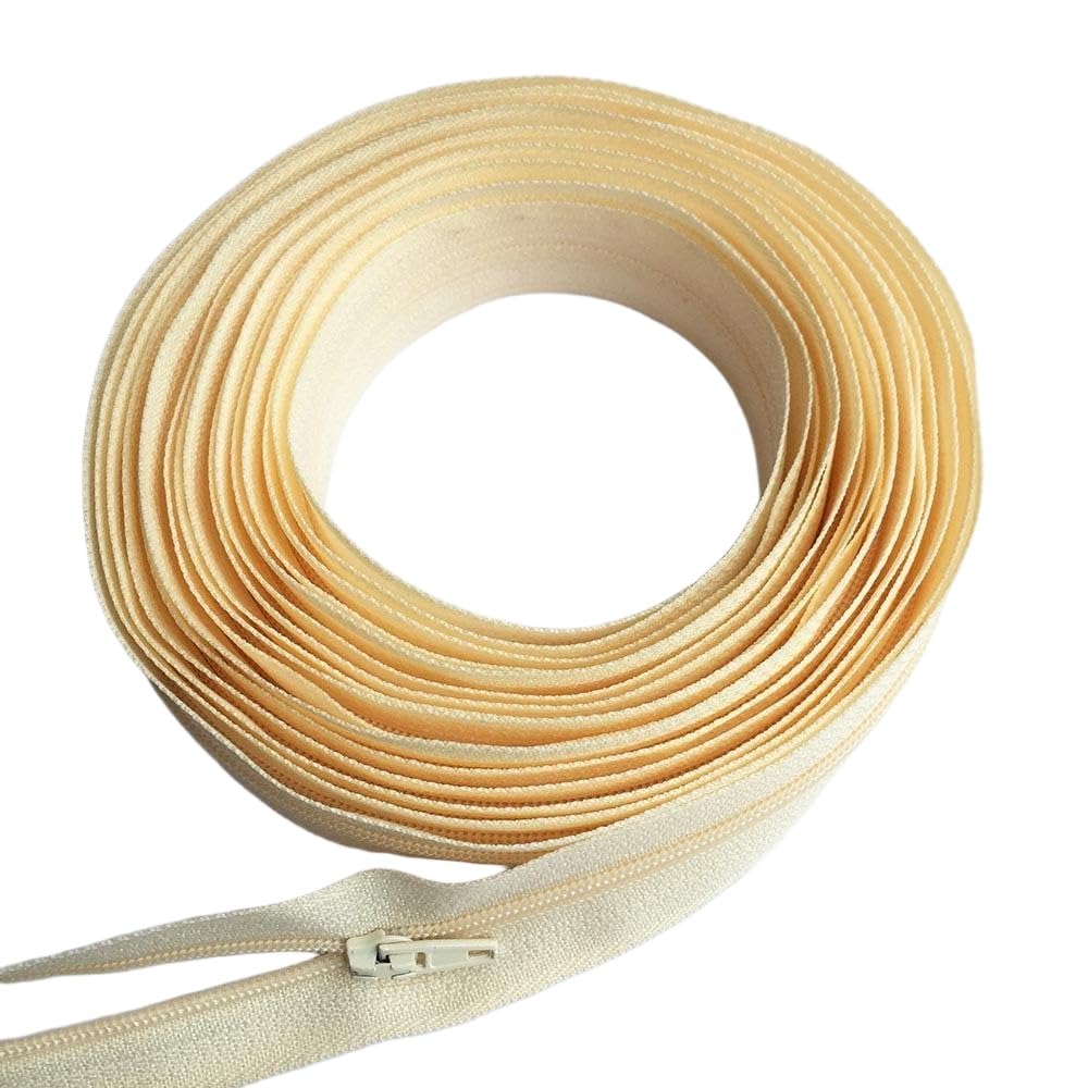 DIY Craft Zipper 1set 3# Nylon Zipper Kit, Length 5Meters Zippers Roll with 10pcs Sliders Durability for Tailor Sewing(Off-White)