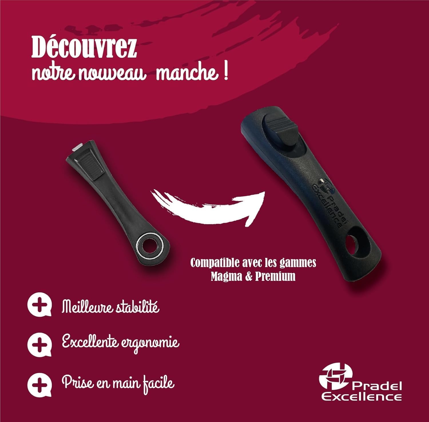 Pradel Excellence - PCUI001032 - Lot de 3 Poêles en Fonte d'Aluminium Premium Ø20,24,28cm - Revêtement Anti-Adhésif Façon Pierre - Manches Amovibles - Tout Feu, Noir