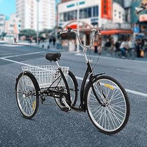 Gdetnysty 26 inch driewieler klassieke fiets volwassenen fiets met 6 versnellingen schakeling schijfrem verstelbare zitting grote mand 120 kg draagvermogen voor senioren dames heren winkelen vrije