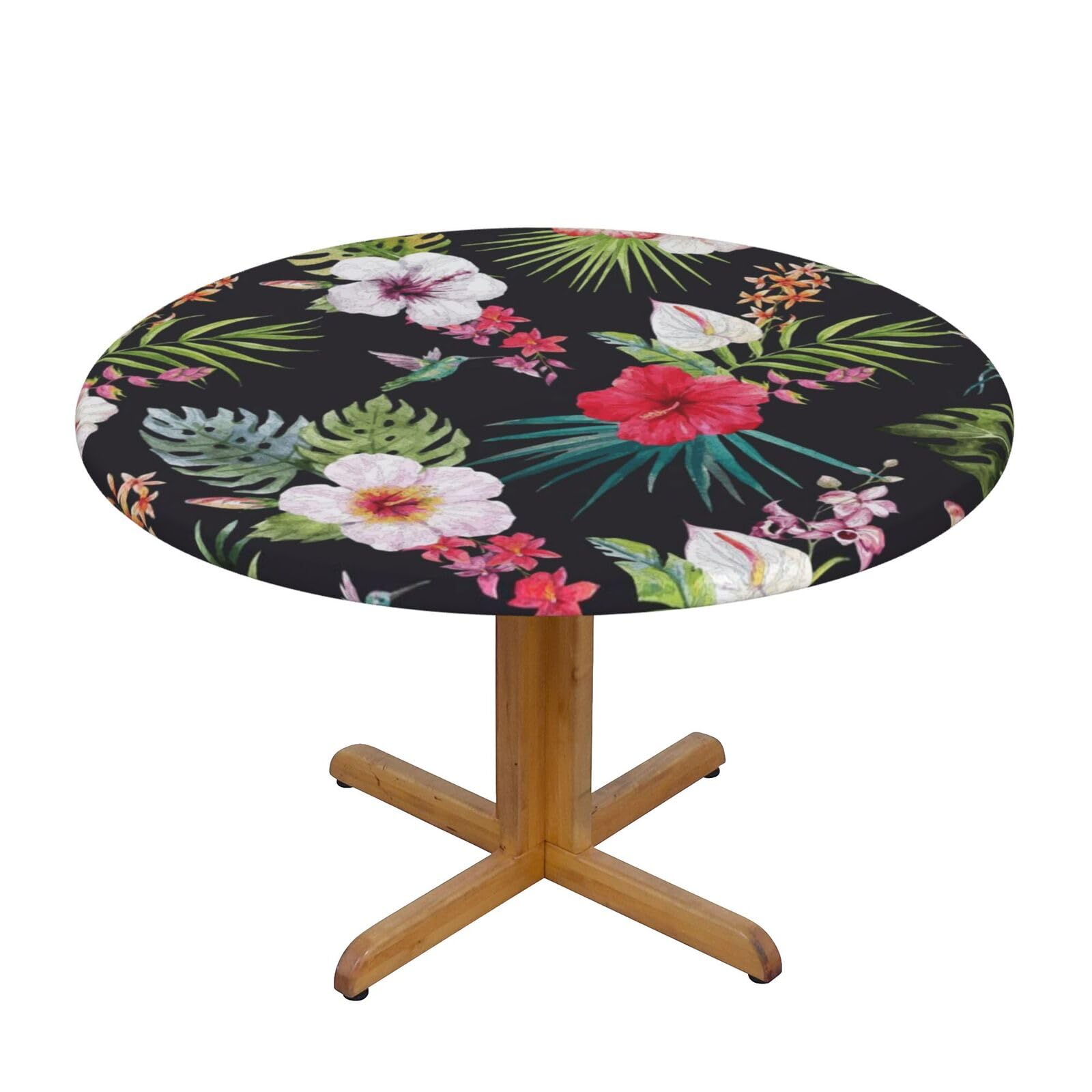 Ffshkowe Floral Elastic Round Tablecloth Oil Proof Table Cover For Dining Party Picnic