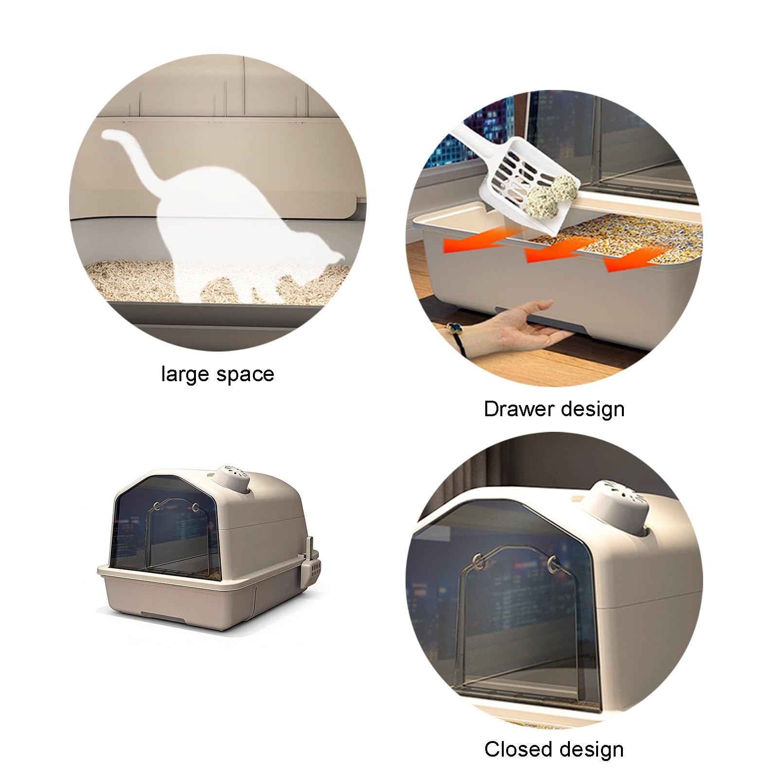 Arenero Portátil para Gatos con Cajón Y Pala, Totalmente Cerrado para Gatos De Interior, Gatitos, Conejos, Cachorros.(Gray)