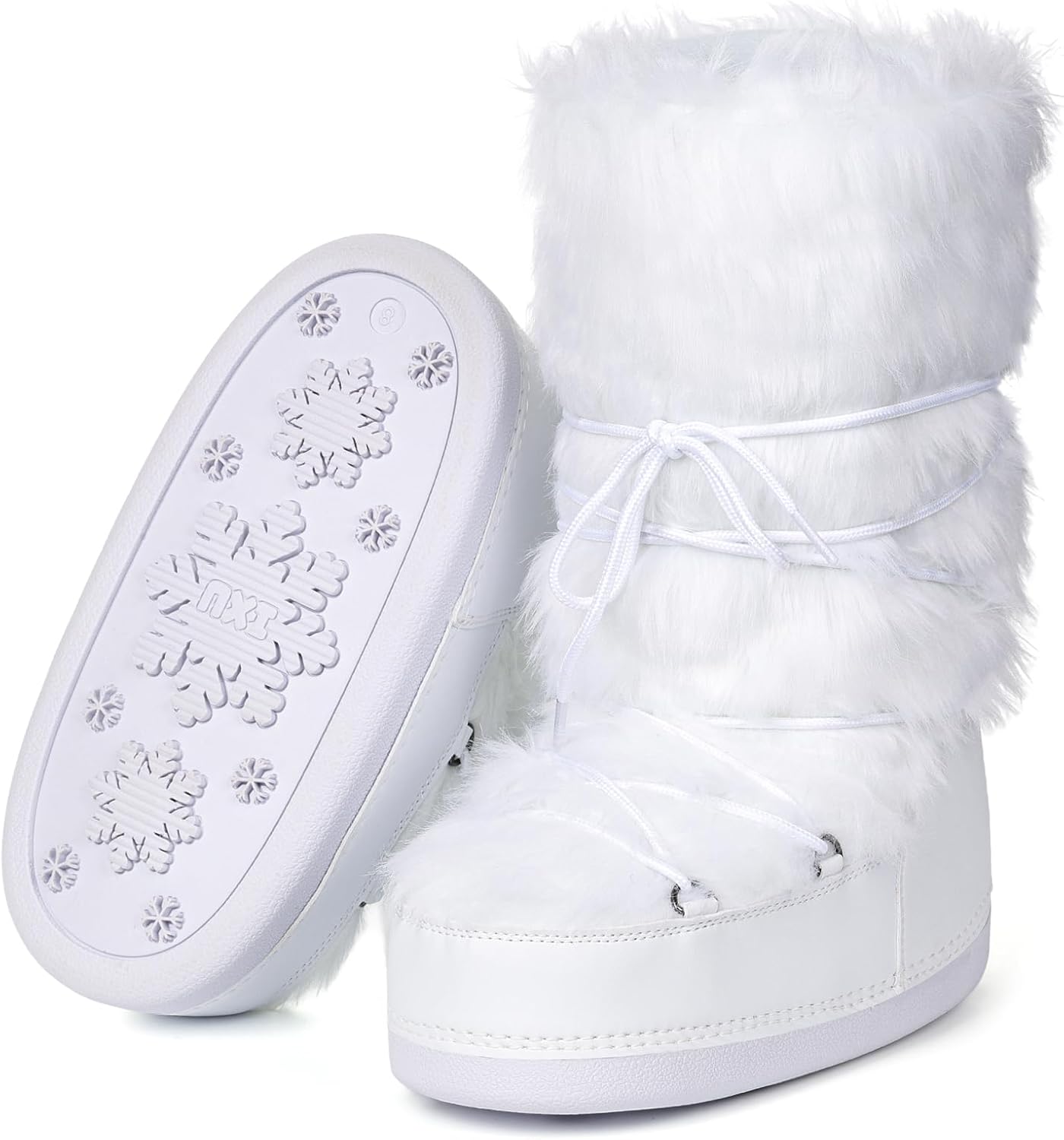 IXU Women's Fuzzy Snow Boots Winter Mid Calf Faux Fur Boots Lace-up Warm Winter Boot - Image 2