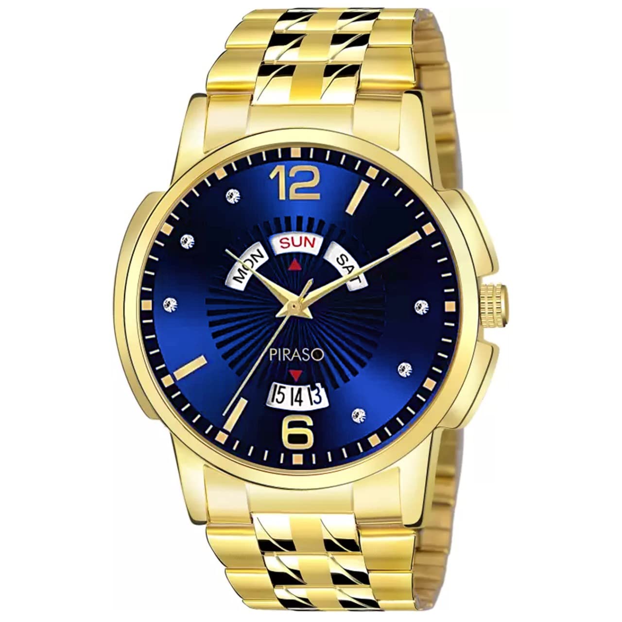 PIRASO Analog Day and Date Working Display Blue DIAL & Golden Chain Watch for Men & Boys (B0BNVYNGB8) Amazon Price History, Amazon Price Tracker