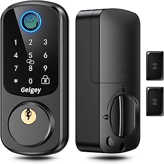 Gelgey Keyless Entry Door Lock with Keypads, Smart Lock for Front Door with Touchscreen, Voice Menu, Auto Lock, Fingerprint/Code/Fob/Key, Easy to Install, Electronic Deadbolt Lock for Home, Apartment