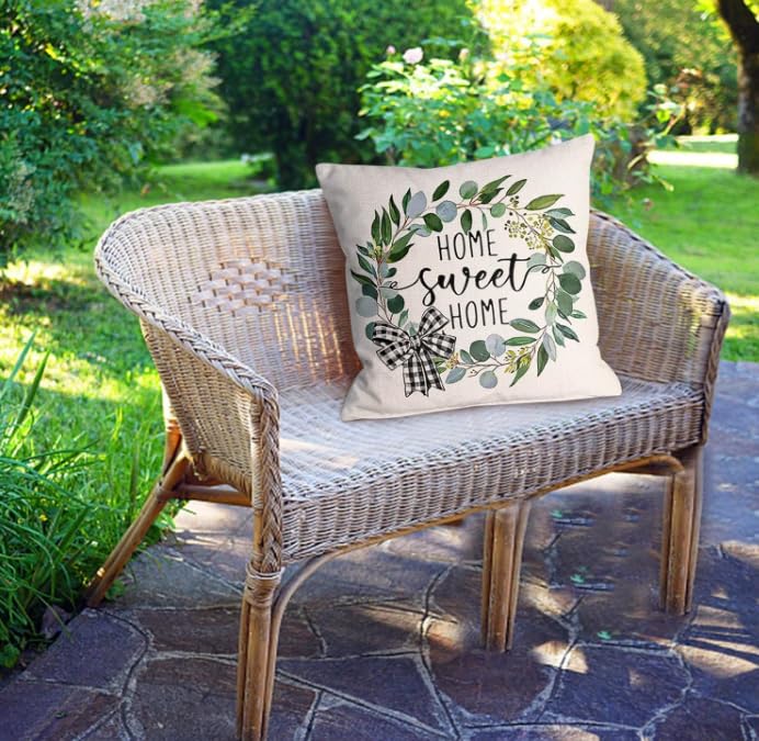 BAOKU Cushion Covers 45x45 cm Pillow Covers Spring Decorative Home Decor for Bed Couch Sofa Bedroom Office Pack of 4 wreath of green flowers Pattern Linen Pillowcase 18x18 Inch - Image 4