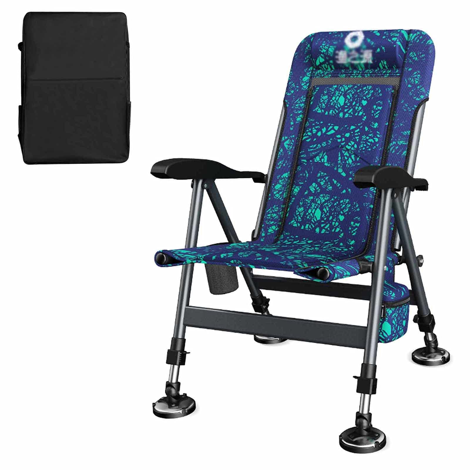 YXX Portable Folding Camping Chair Outdoor All Terrain, Lightweight Heavy Duty Fishing Chair with Backpack for Fat People & Adults, Beach Lawn Chair Armchair (Color : Blue-1)