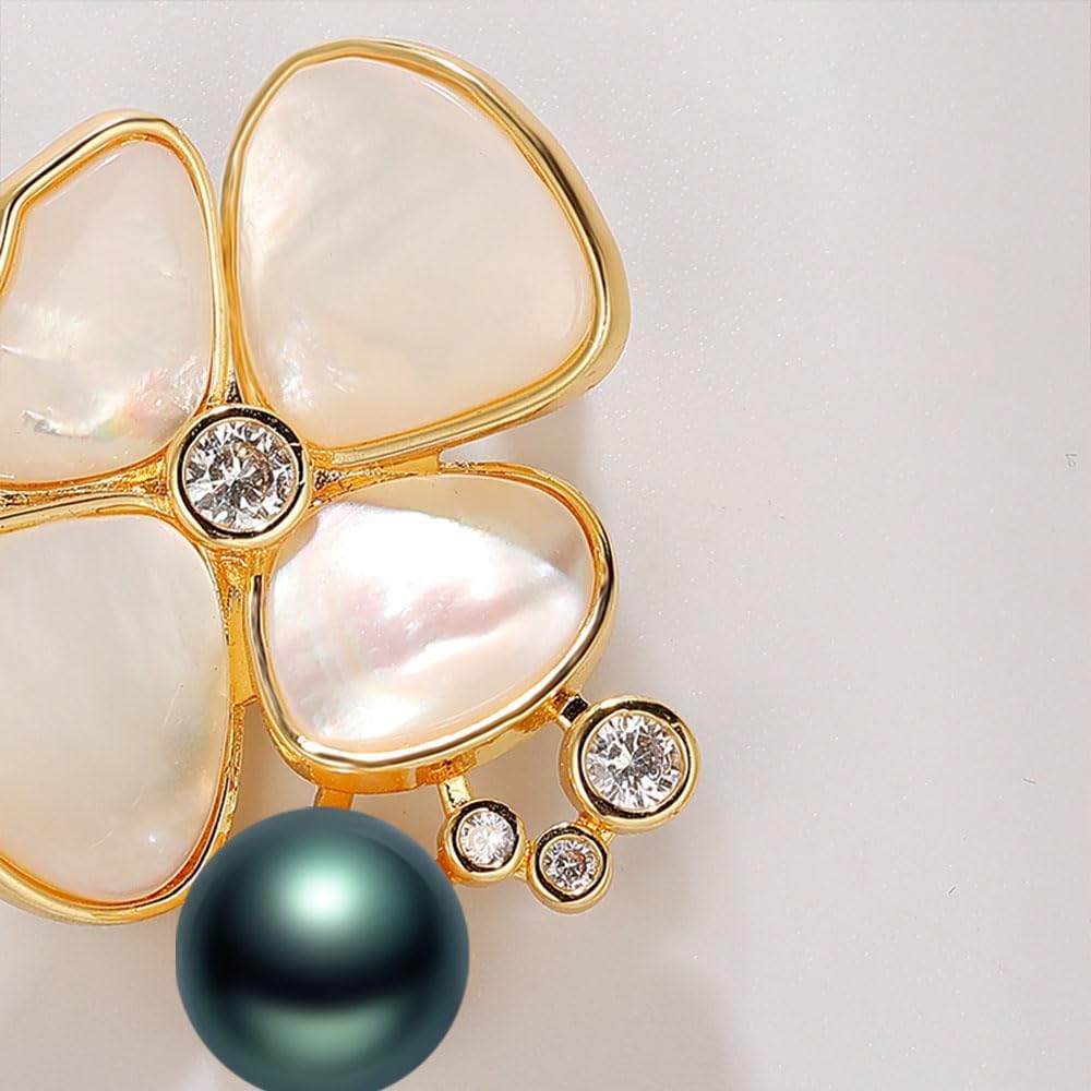 Black Tahiti Pearl Brooch Broches Jewelry For Women Fashion Christmas Gifts Wife Mom Girlfriend, Anniversary Birthday Fine Jewelry Gifts for Her NO11367