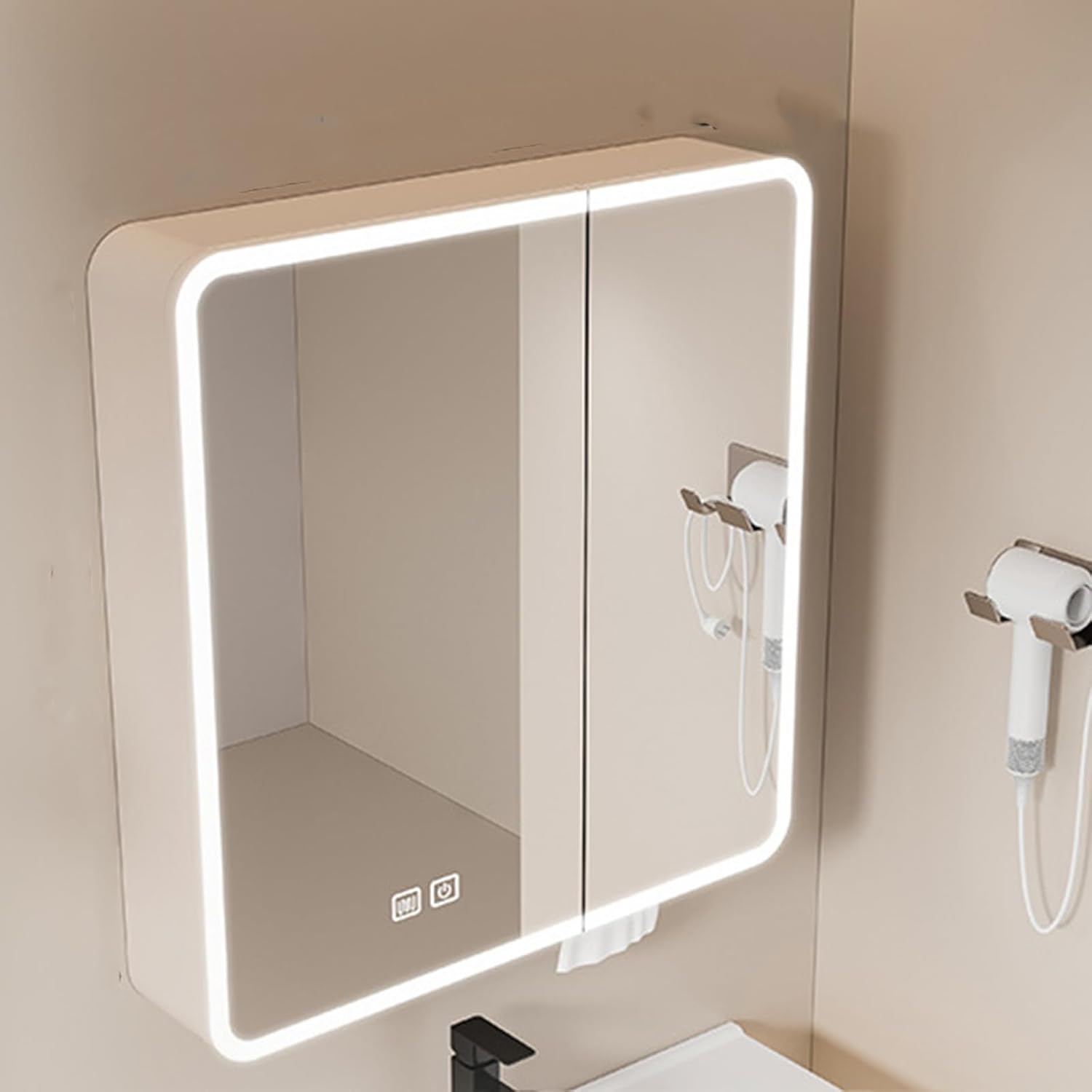 Led Lighting Mirror Cabinet, Hd Explosion-Proof Bathroom Makeup Mirror Cabinet, Touch Button Control, Large Storage Capacity, Wall-Mounted Bathroom Storage Cabinet
