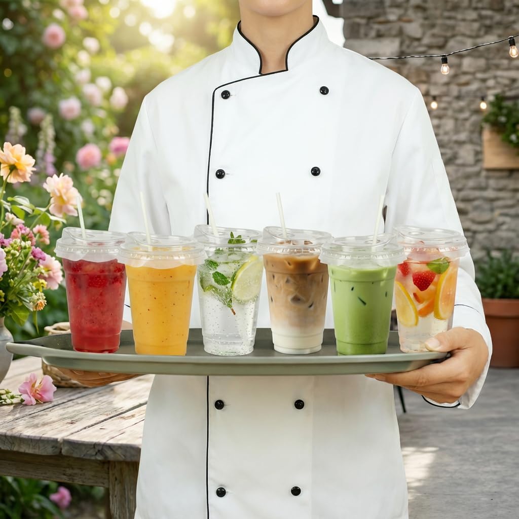 100 Packs 16oz Clear Plastic Cups with Lids, Straws, and Leak-Proof Paper - Complete To-Go Disposable Cup Kit for Iced Coffee, Smoothies,Cold Drinks & Boba Tea - Image 6