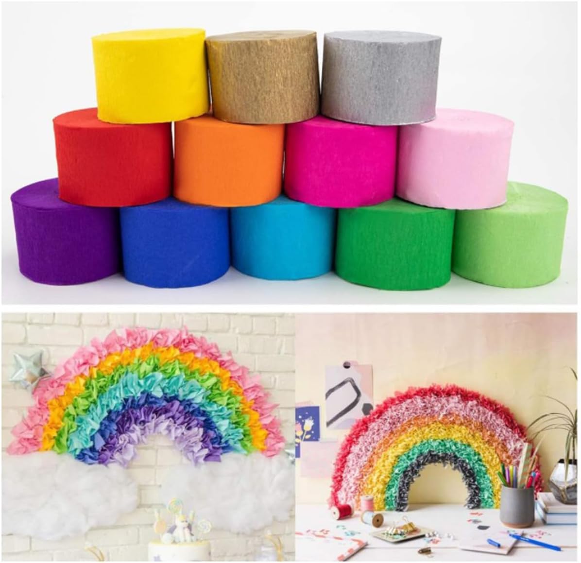 jweemax Crepe Paper Rolls, Paper Streamers, DIY Flower Making Paper for Festival Party Decorations Craft Supplies, Pink