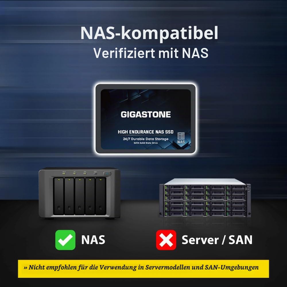 Gigastone NAS Zertifiziert 512GB SSD Festplatte (2er-Pack) TLC Hohe Dauerhaltbarkeit SSD für 24/7 Dauerbetrieb NAS-Systeme RAID 2,5 Zoll SATA III Internes Festkörper-Laufwerk SSD Caching